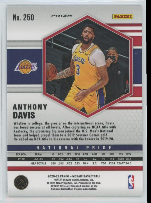 2020 Panini Mosaic # 250 Anthony Davis Reactive Blue Prizm Los Angeles Lakers - Collectible Craze America