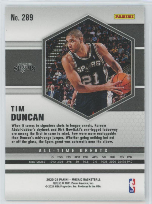 2020 Panini Mosaic # 289 Tim Duncan Mosaic Prizm San Antonio Spurs - Collectible Craze America