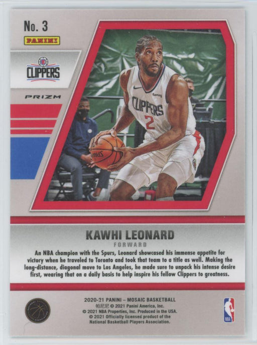 2020 Panini Mosaic # 3 Kawhi Leonard Will to Win Mosaic Prizm Los Angeles Clippers - Collectible Craze America