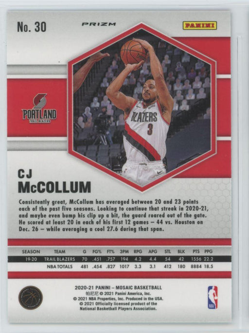 2020 Panini Mosaic # 30 CJ McCollum Reactive Blue Prizm Portland Trail Blazers - Collectible Craze America