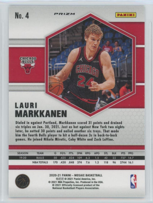 2020 Panini Mosaic # 4 Lauri Markkanen Reactive Blue Prizm Chicago Bulls - Collectible Craze America