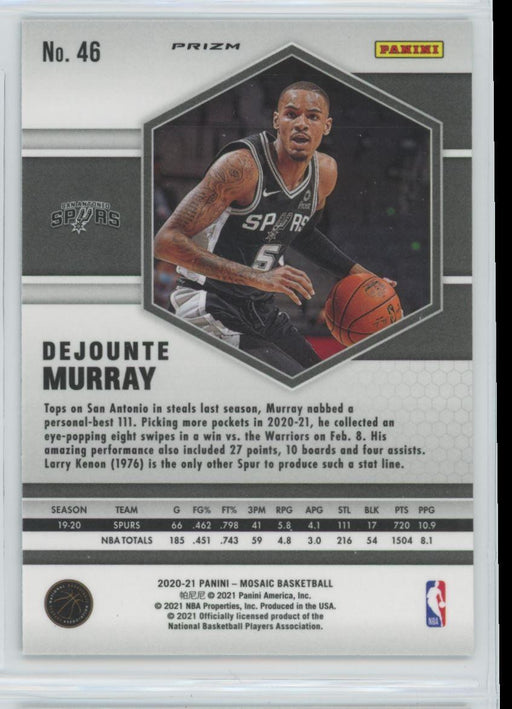 2020 Panini Mosaic # 46 Dejounte Murray Reactive Blue Prizm San Antonio Spurs - Collectible Craze America