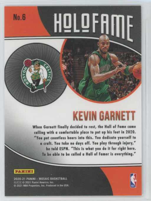 2020 Panini Mosaic # 6 Kevin Garnett Holofame Boston Celtics - Collectible Craze America