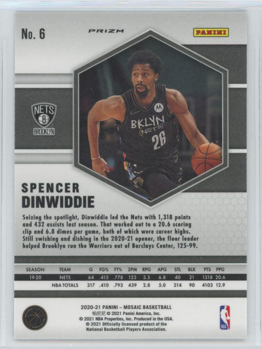 2020 Panini Mosaic # 6 Spencer Dinwiddie Silver Prizm Brooklyn Nets - Collectible Craze America