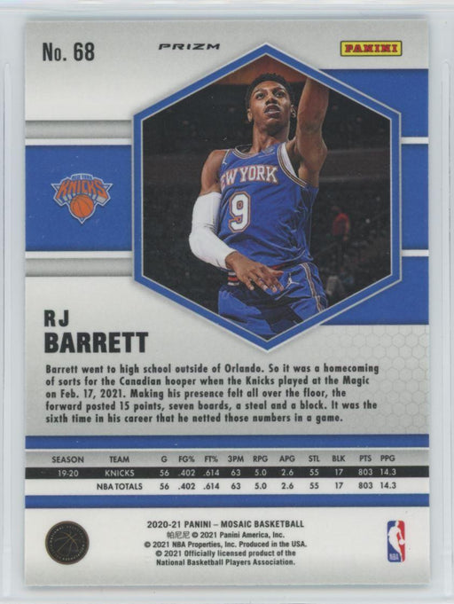 2020 Panini Mosaic # 68 RJ Barrett Reactive Blue Prizm New York Knicks - Collectible Craze America