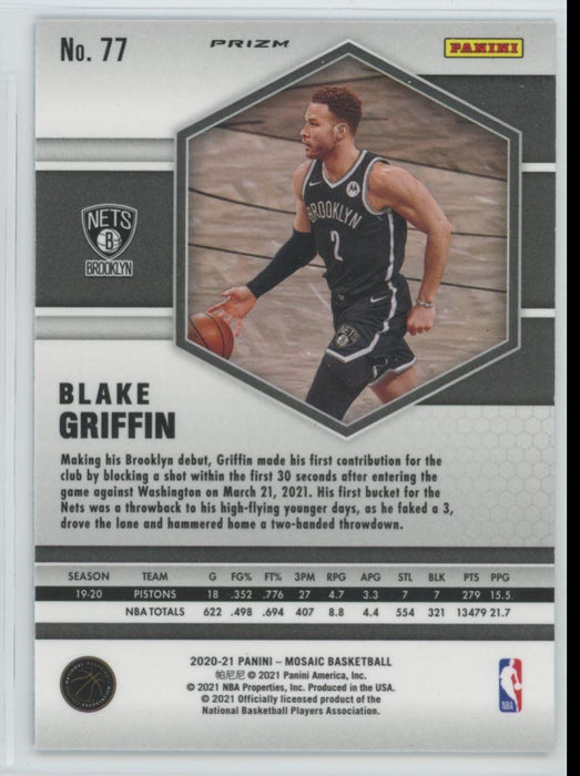 2020 Panini Mosaic # 77 Blake Griffin Reactive Blue Prizm Brooklyn Nets - Collectible Craze America