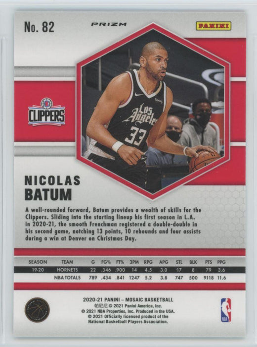 2020 Panini Mosaic # 82 Nicolas Batum Reactive Blue Prizm Los Angeles Clippers - Collectible Craze America