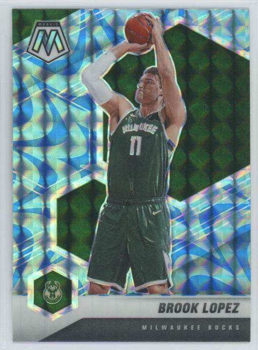 2020 Panini Mosaic # 9 Brook Lopez Reactive Blue Prizm Milwaukee Bucks - Collectible Craze America