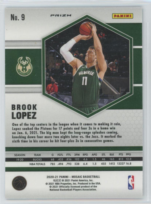 2020 Panini Mosaic # 9 Brook Lopez Reactive Blue Prizm Milwaukee Bucks - Collectible Craze America