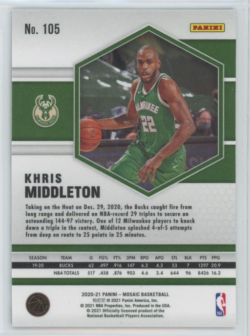 2020 Panini Mosaic Basketball # 105 Khris Middleton Milwaukee Bucks - Collectible Craze America