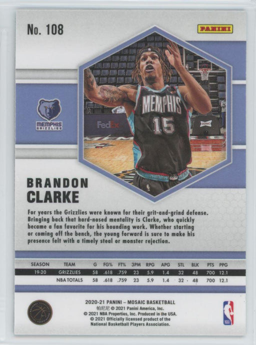 2020 Panini Mosaic Basketball # 108 Brandon Clarke Memphis Grizzlies - Collectible Craze America