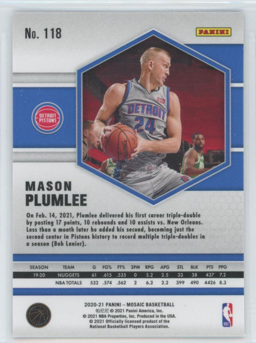 2020 Panini Mosaic Basketball # 118 Mason Plumlee Detroit Pistons - Collectible Craze America