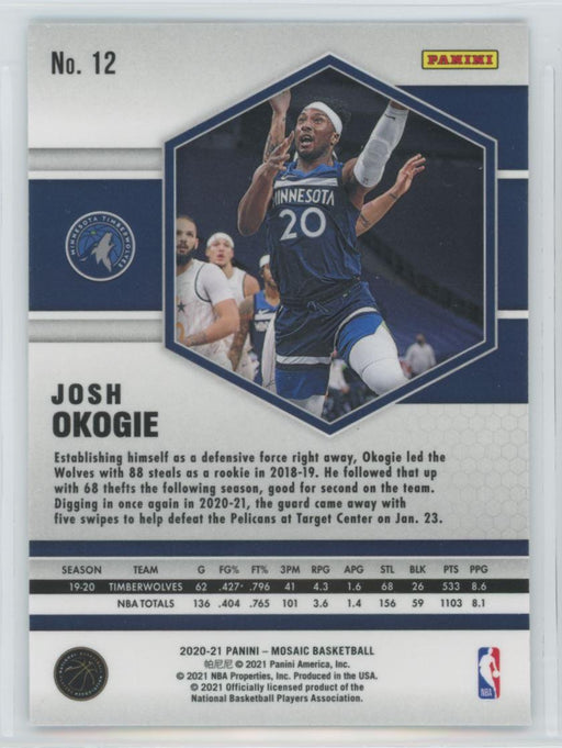 2020 Panini Mosaic Basketball # 12 Josh Okogie Minnesota Timberwolves - Collectible Craze America