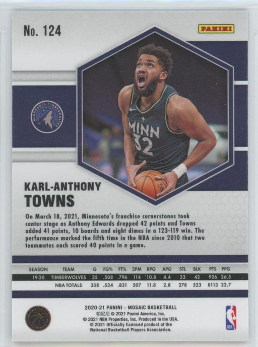 2020 Panini Mosaic Basketball # 124 Karl-Anthony Towns Minnesota Timberwolves - Collectible Craze America