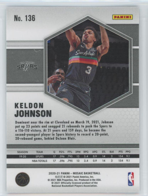 2020 Panini Mosaic Basketball # 136 Keldon Johnson San Antonio Spurs - Collectible Craze America