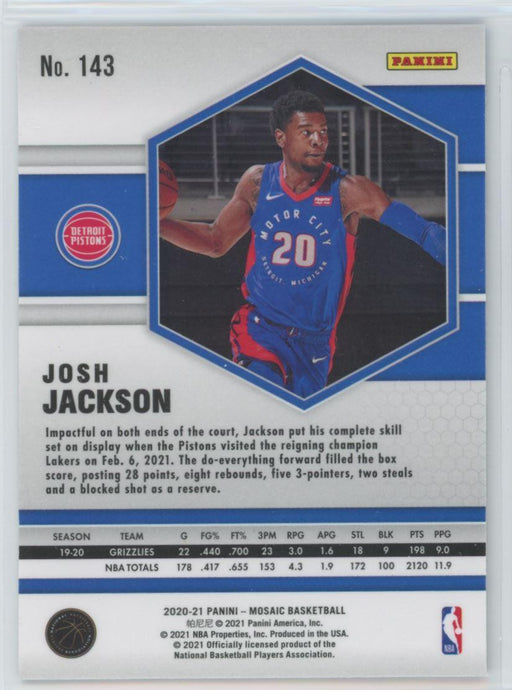 2020 Panini Mosaic Basketball # 143 Josh Jackson Detroit Pistons - Collectible Craze America