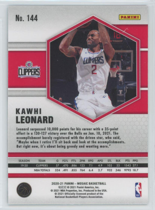 2020 Panini Mosaic Basketball # 144 Kawhi Leonard Los Angeles Clippers - Collectible Craze America