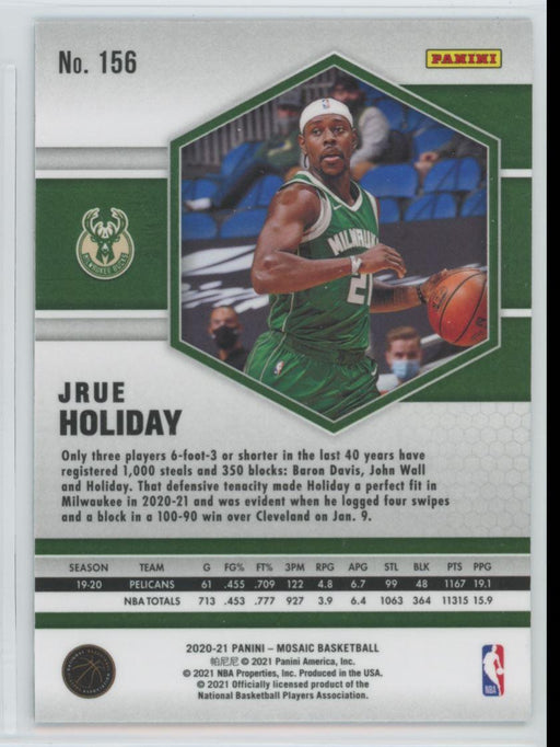 2020 Panini Mosaic Basketball # 156 Jrue Holiday Milwaukee Bucks - Collectible Craze America