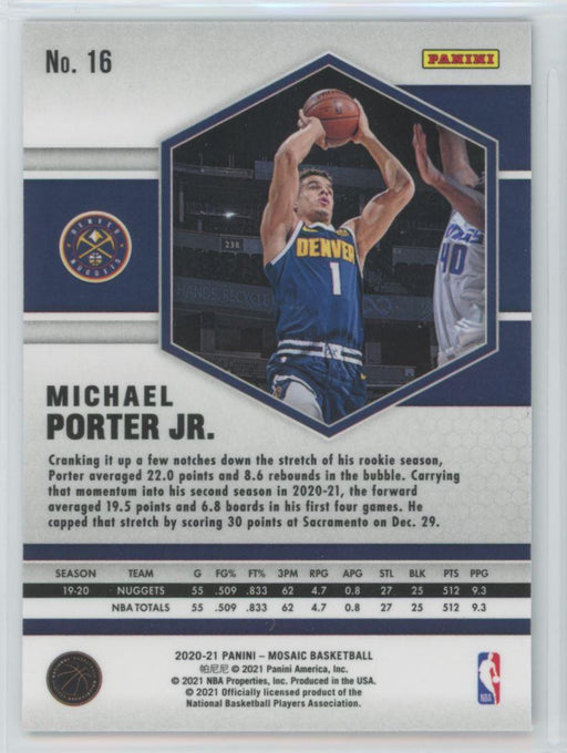 2020 Panini Mosaic Basketball # 16 Michael Porter Jr. Denver Nuggets - Collectible Craze America