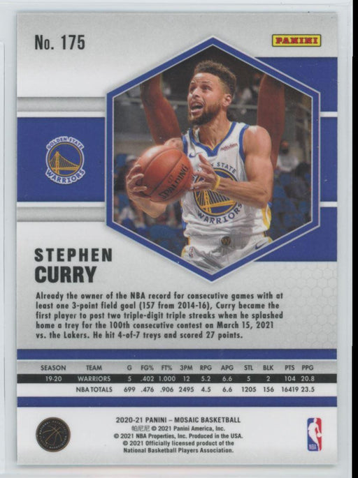 2020 Panini Mosaic Basketball # 175 Stephen Curry Golden State Warriors - Collectible Craze America