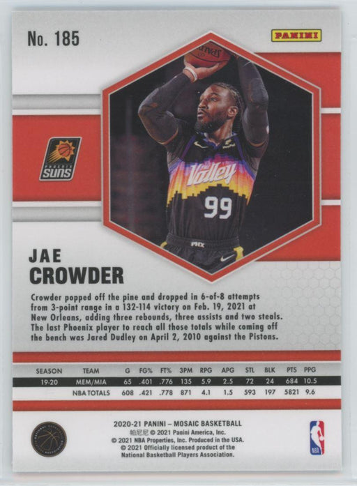 2020 Panini Mosaic Basketball # 185 Jae Crowder Phoenix Suns - Collectible Craze America