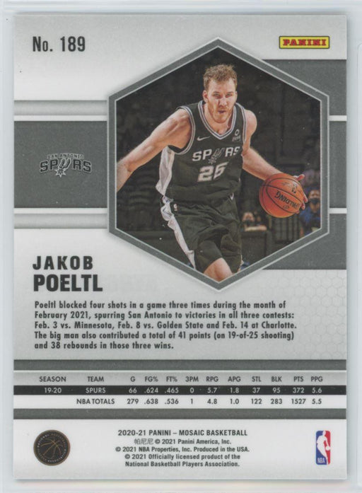 2020 Panini Mosaic Basketball # 189 Jakob Poeltl San Antonio Spurs - Collectible Craze America