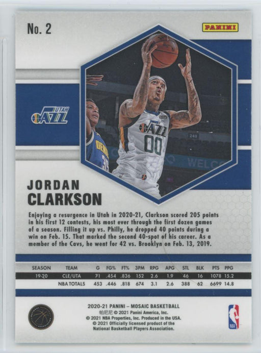 2020 Panini Mosaic Basketball # 2 Jordan Clarkson Utah Jazz - Collectible Craze America