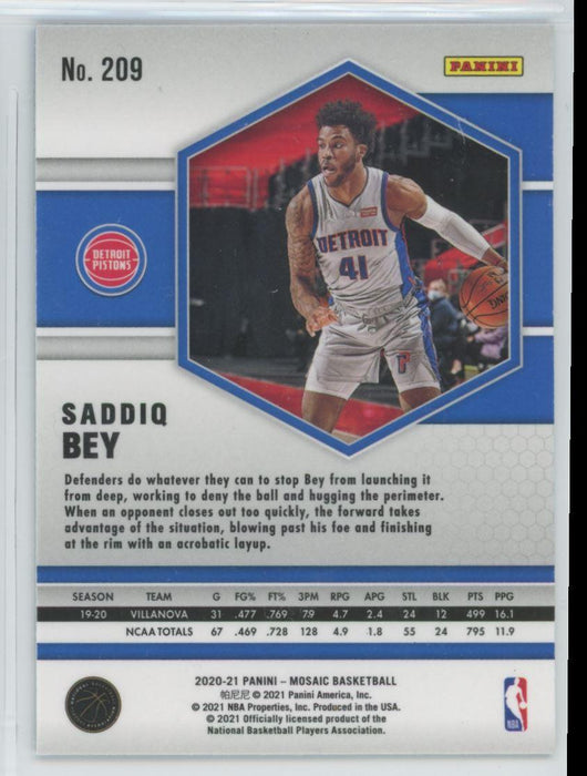 2020 Panini Mosaic Basketball # 209 Saddiq Bey RC Detroit Pistons - Collectible Craze America