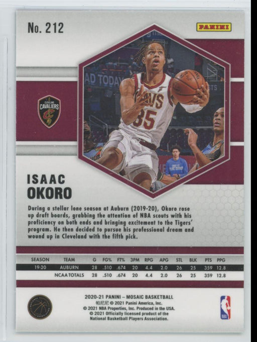 2020 Panini Mosaic Basketball # 212 Isaac Okoro RC Cleveland Cavaliers - Collectible Craze America