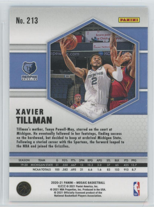 2020 Panini Mosaic Basketball # 213 Xavier Tillman RC Memphis Grizzlies - Collectible Craze America