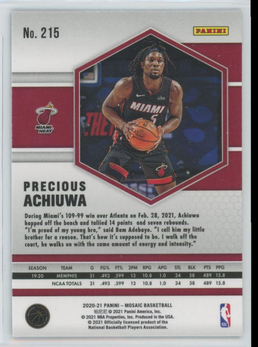 2020 Panini Mosaic Basketball # 215 Precious Achiuwa RC Miami Heat - Collectible Craze America