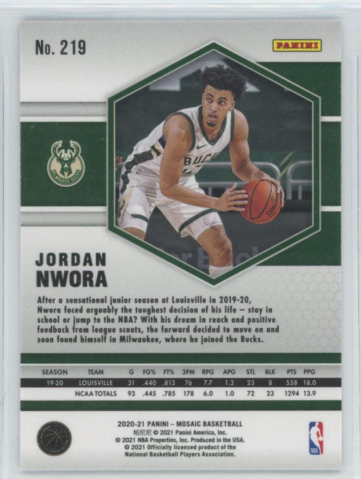 2020 Panini Mosaic Basketball # 219 Jordan Nwora RC Milwaukee Bucks - Collectible Craze America