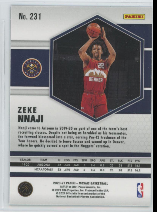 2020 Panini Mosaic Basketball # 231 Zeke Nnaji RC Denver Nuggets - Collectible Craze America