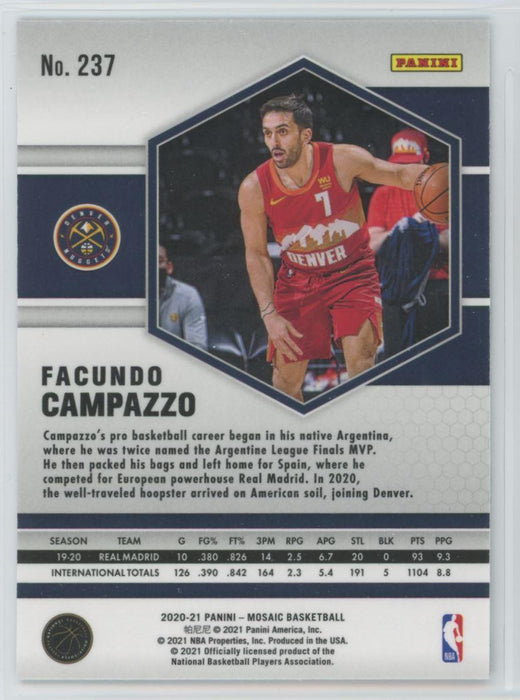 2020 Panini Mosaic Basketball # 237 Facundo Campazzo RC Denver Nuggets - Collectible Craze America