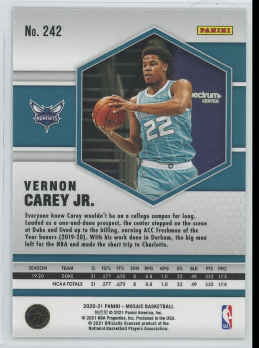 2020 Panini Mosaic Basketball # 242 Vernon Carey Jr. RC Charlotte Hornets - Collectible Craze America