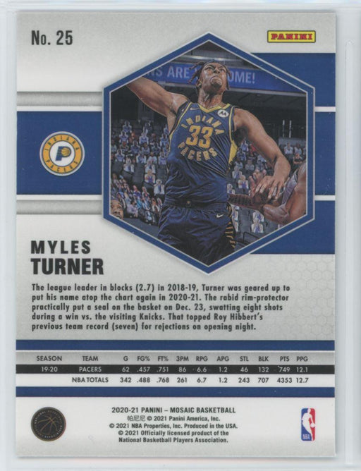 2020 Panini Mosaic Basketball # 25 Myles Turner Indiana Pacers - Collectible Craze America