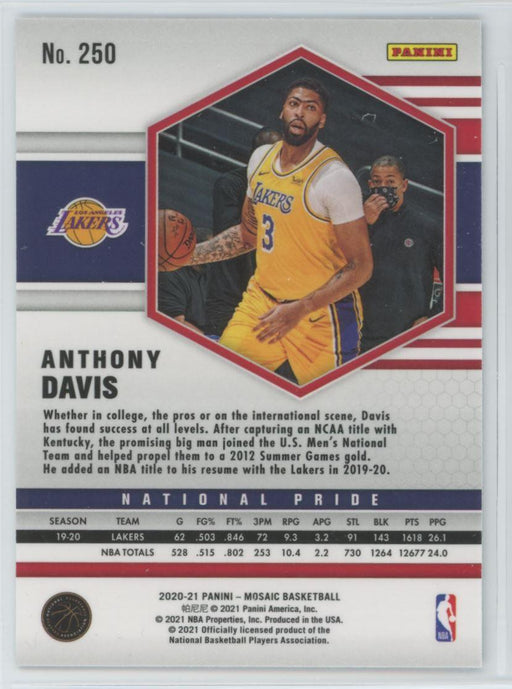 2020 Panini Mosaic Basketball # 250 Anthony Davis Los Angeles Lakers - Collectible Craze America