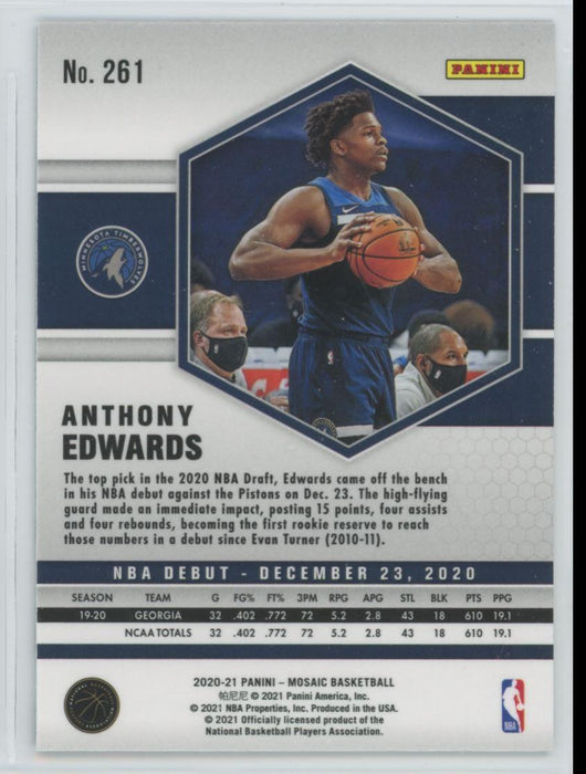 2020 Panini Mosaic Basketball # 261 Anthony Edwards RC Minnesota Timberwolves - Collectible Craze America