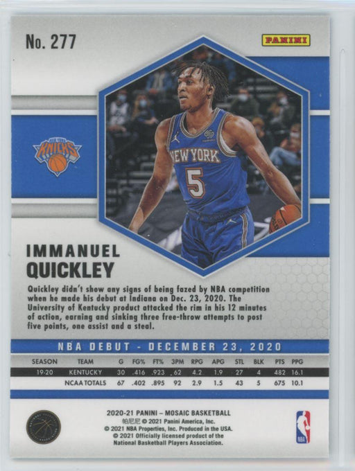 2020 Panini Mosaic Basketball # 277 Immanuel Quickley RC New York Knicks - Collectible Craze America