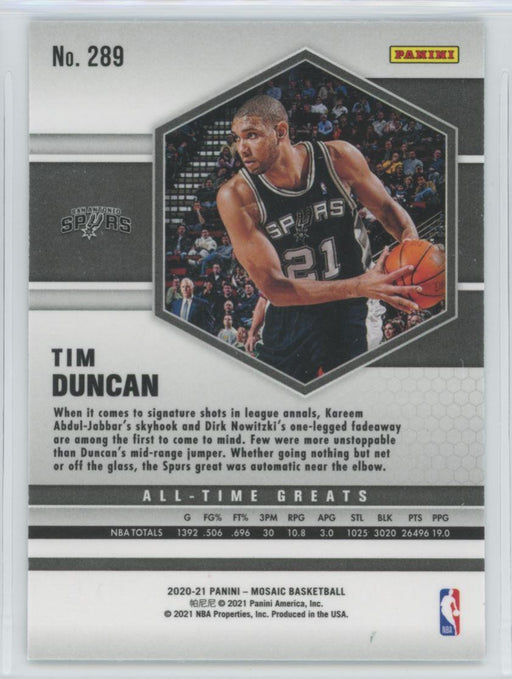 2020 Panini Mosaic Basketball # 289 Tim Duncan San Antonio Spurs - Collectible Craze America