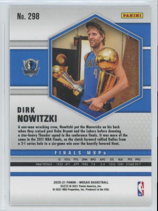 2020 Panini Mosaic Basketball # 298 Dirk Nowitzki Dallas Mavericks - Collectible Craze America