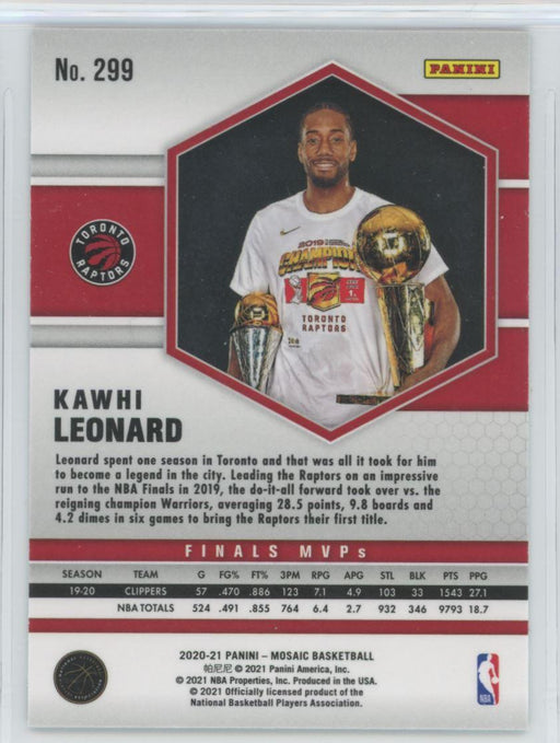 2020 Panini Mosaic Basketball # 299 Kawhi Leonard Toronto Raptors - Collectible Craze America