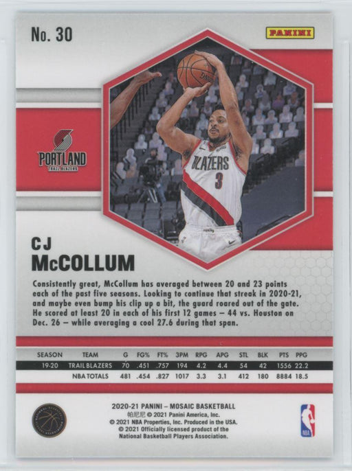 2020 Panini Mosaic Basketball # 30 CJ McCollum Portland Trail Blazers - Collectible Craze America