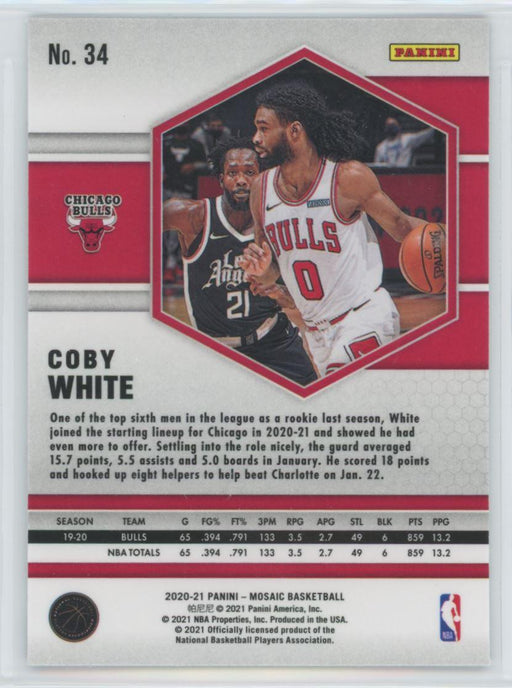 2020 Panini Mosaic Basketball # 34 Coby White Chicago Bulls - Collectible Craze America