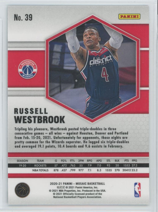 2020 Panini Mosaic Basketball # 39 Russell Westbrook Washington Wizards - Collectible Craze America