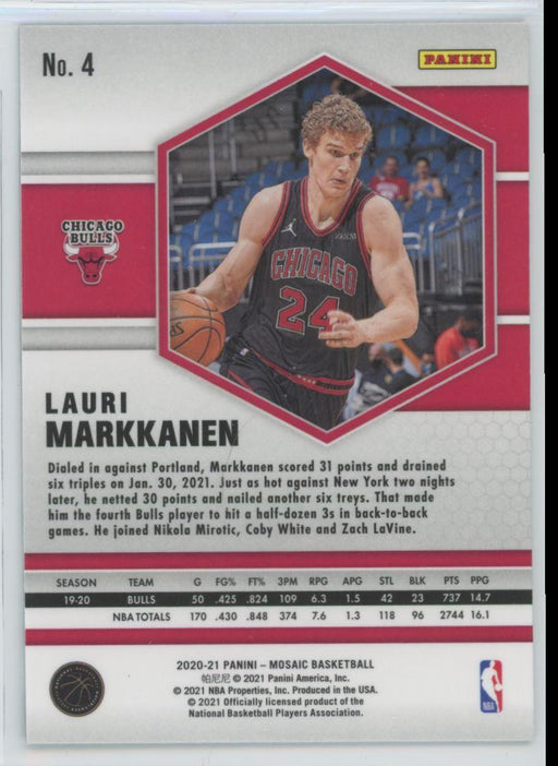 2020 Panini Mosaic Basketball # 4 Lauri Markkanen Chicago Bulls - Collectible Craze America