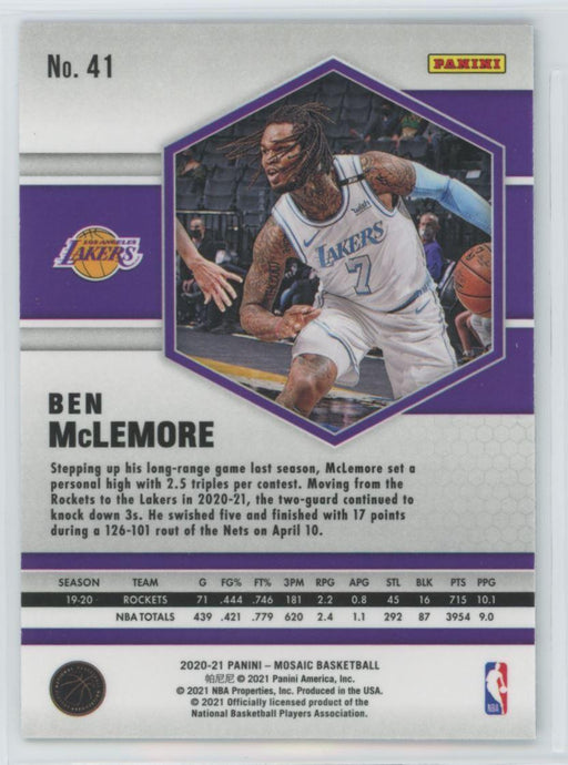 2020 Panini Mosaic Basketball # 41 Ben McLemore Los Angeles Lakers - Collectible Craze America