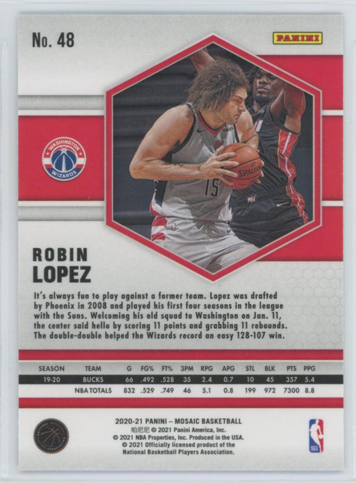 2020 Panini Mosaic Basketball # 48 Robin Lopez Washington Wizards - Collectible Craze America