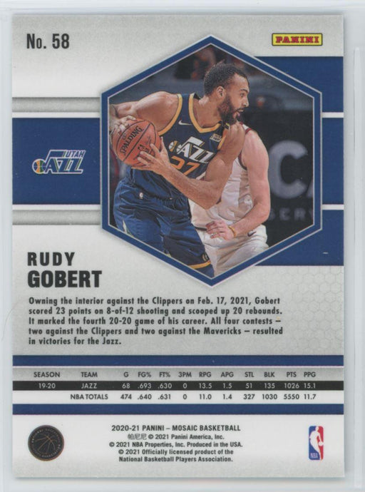 2020 Panini Mosaic Basketball # 58 Rudy Gobert Utah Jazz - Collectible Craze America