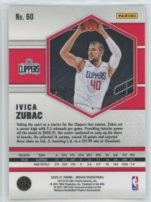 2020 Panini Mosaic Basketball # 60 Ivica Zubac Los Angeles Clippers - Collectible Craze America